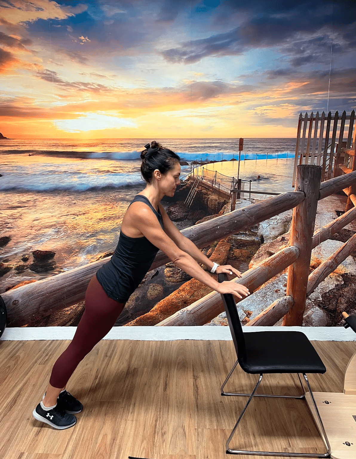 core activation leaning on chair 